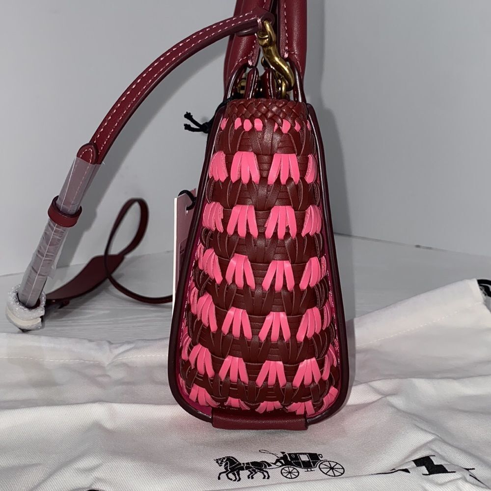 Coach Mini 619 Confetti Pink Troupe Tote 16 With Weaving Purse Handbag Crossbody - Picture 11 of 15